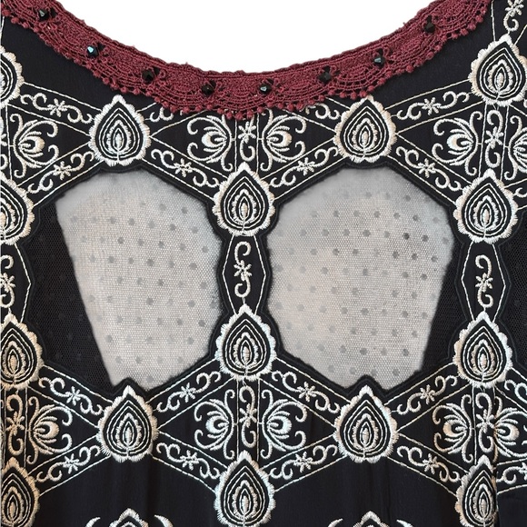 Free People Nights Embroidered Black & White Drop Waist Deep V Back Dress Size S - Picture 5 of 16